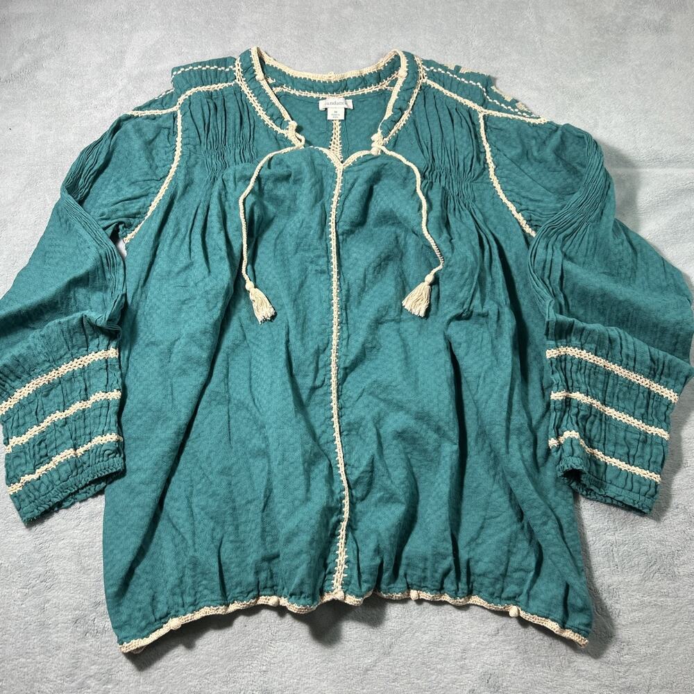 Y2K 2000s Sundance Renaissance Boho Top Med Artist Ladder Peasant Gauze Tassel